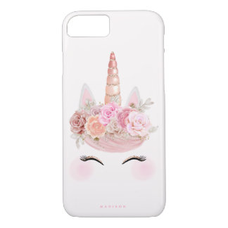 Floral Unicorn Face Pink Rose Gold Personalised iPhone 8/7 Case