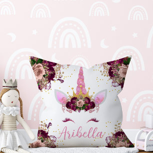Floral Unicorn Face Reversible Pillow