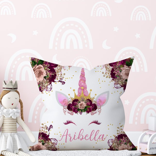 Floral Unicorn Face Reversible Pillow (Creator Uploaded)
