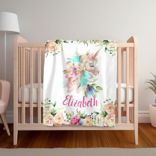 Floral Unicorn Girl's Blanket