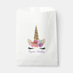 Floral Unicorn Gold Glitter Birthday Party Favour Bags