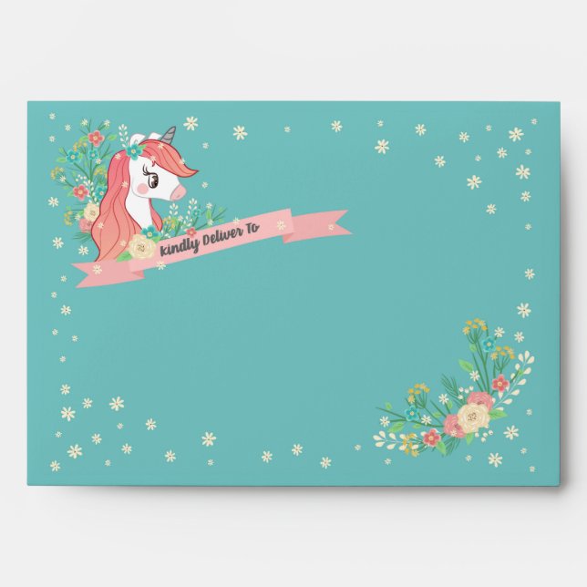 Floral Unicorn Kindly Deliver To Envelope (Front)