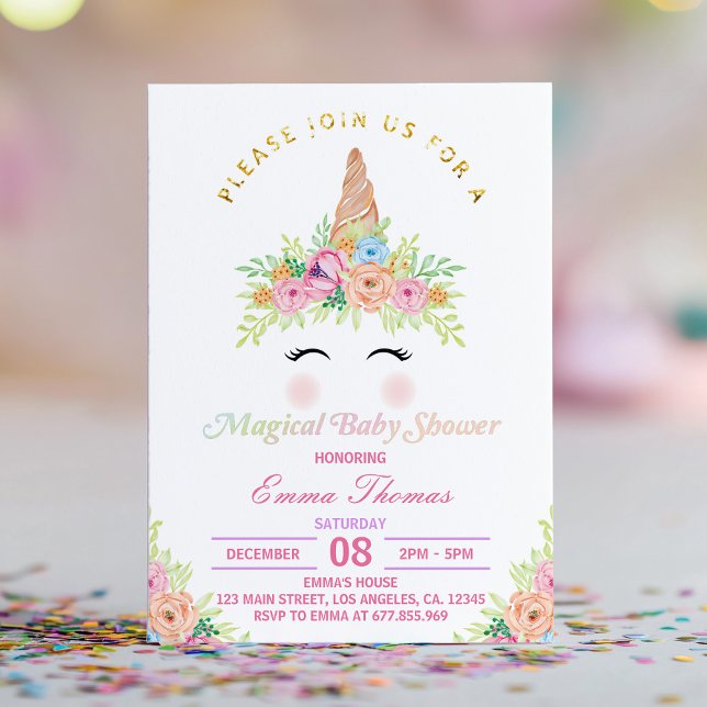 Floral Unicorn Magical Baby Shower Invitation (Creator Uploaded)
