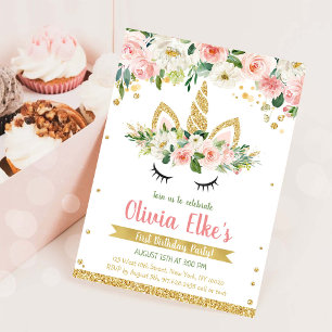 Floral Unicorn Magical Day Birthday Invitation