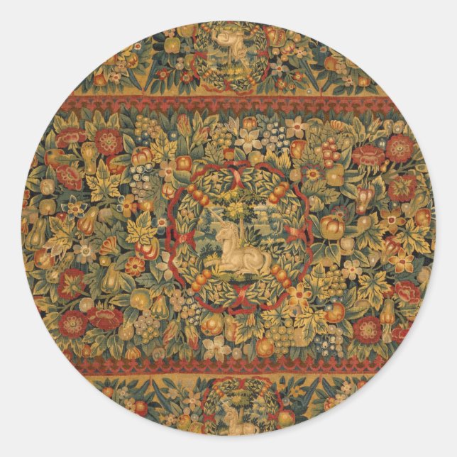 Floral Unicorn Motif Classic Round Sticker (Front)