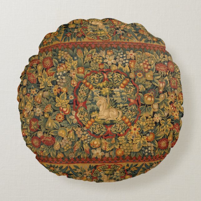 Floral Unicorn Motif Round Cushion (Front)