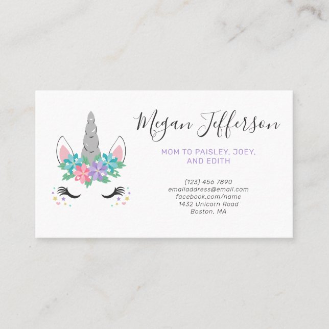 Floral Unicorn Mum Calling Card (Front)