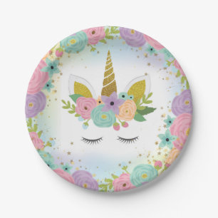 Floral Unicorn Paper Plate