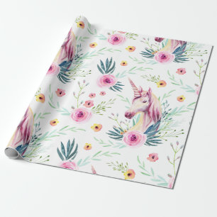 Floral Unicorn Pattern Wrapping Paper