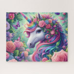 Floral Unicorn Rose Garden Jigsaw Puzzle<br><div class="desc">Floral Unicorn Rose Garden
Art/illustration
colorful
customizable</div>