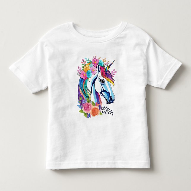 Floral Unicorn Toddler Shirt - Whimsical Kids Tee (Front)