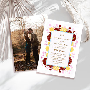 floral unique colourful photo wedding invitation
