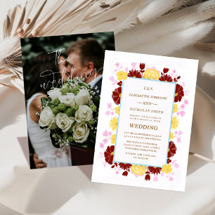 floral unique colourful photo wedding invitation 