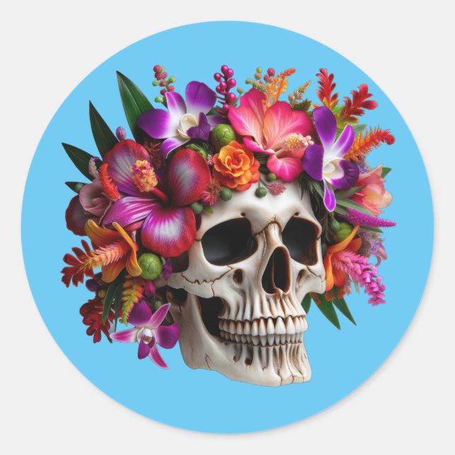 Floral Updo Skull Classic Round Sticker (Front)