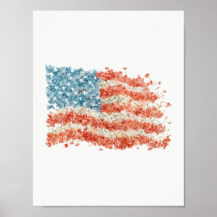 Floral USA American Flag Poster