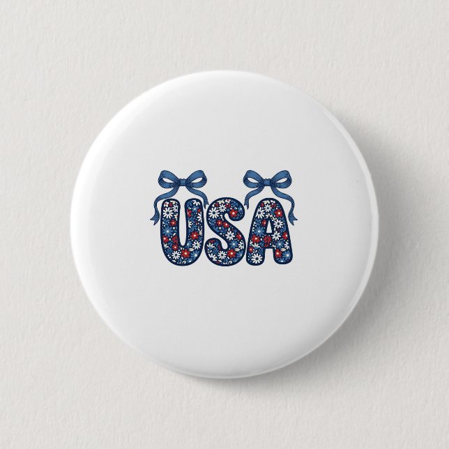 Floral USA Bow Patriotic Vector Design_1 6 Cm Round Badge (Front)