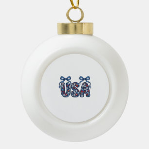 Floral USA Bow Patriotic Vector Design_1 Ceramic Ball Christmas Ornament