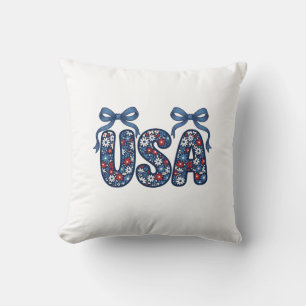 Floral USA Bow Patriotic Vector Design_1 Cushion
