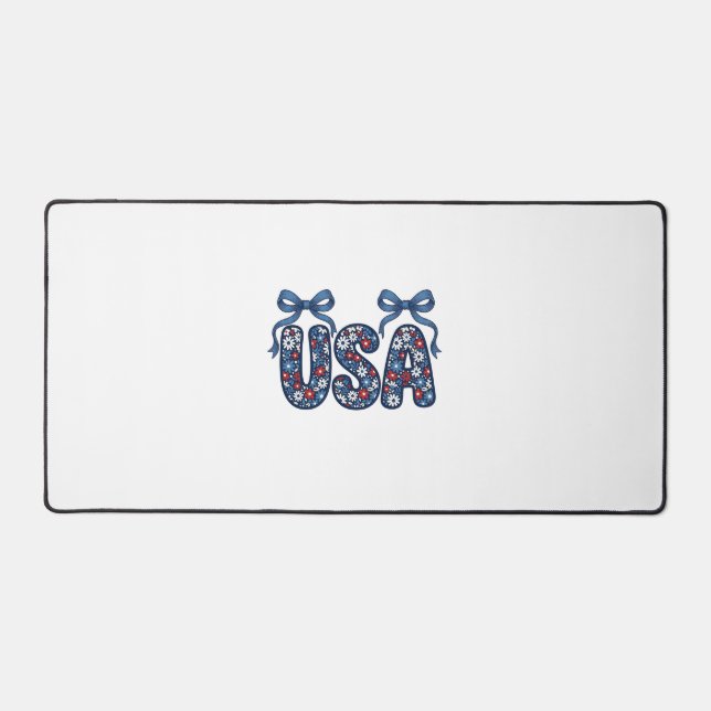 Floral USA Bow Patriotic Vector Design_1 Desk Mat (Front)