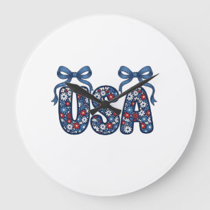 Floral USA Bow Patriotic Vector Design_1 Large Clock