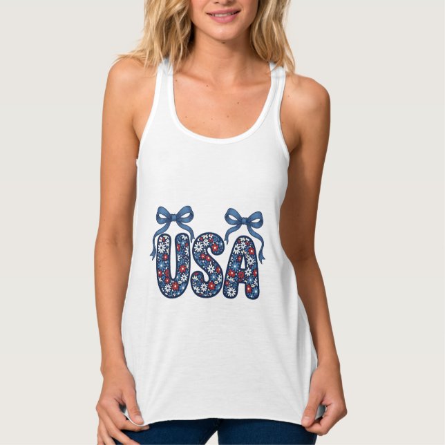 Floral USA Bow Patriotic Vector Design_1 Singlet (Front)