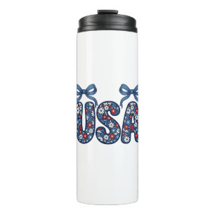 Floral USA Bow Patriotic Vector Design_1 Thermal Tumbler