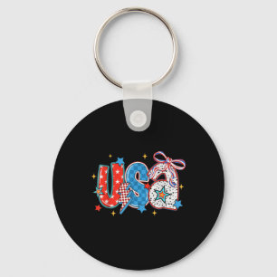 Floral Usa Coquette Bow 4th Of July America Brushs Key Ring