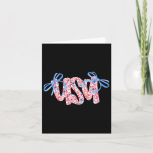 Floral Usa Coquette Bow 4th Of July America Card