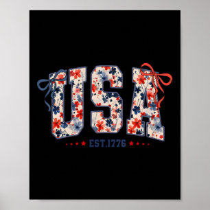 Floral Usa Coquette Bow Patriotic 4th Of July Amer Poster