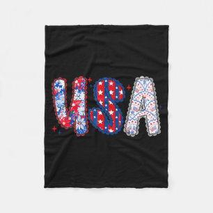 Floral USA Coquette Bow Preppy 4th of July Fleece Blanket