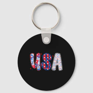 Floral USA Coquette Bow Preppy 4th of July Key Ring