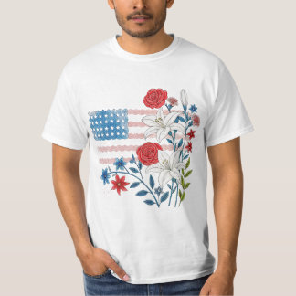 Floral USA Flag Design T-Shirt