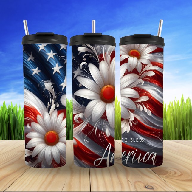 Floral USA Flag Tribute Design Thermal Tumbler (Creator Uploaded)