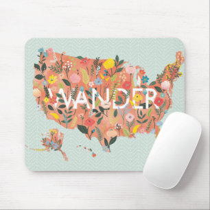 Floral USA Map - Wild Garden Mouse Pad
