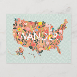 Floral USA Map - Wild Garden Postcard