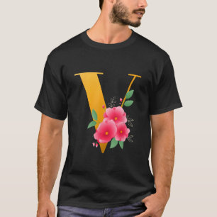 Floral V Alphabet Cute Initial Monogram Letter V G T-Shirt