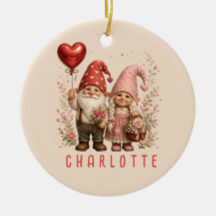 Floral Valentine Gnomes Custom Ceramic Tree Decoration