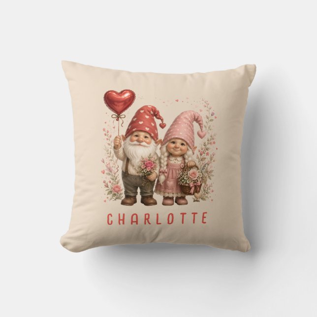 Floral Valentine Gnomes Custom Cushion (Front)