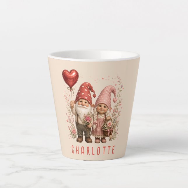Floral Valentine Gnomes Custom Latte Mug (Front)