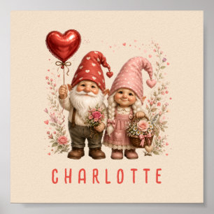 Floral Valentine Gnomes Custom Poster
