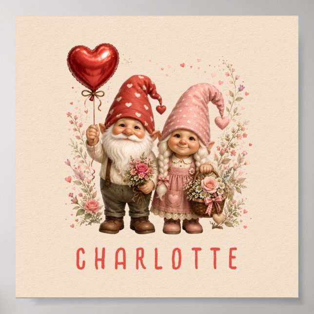 Floral Valentine Gnomes Custom Poster (Front)