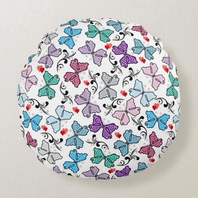 Floral Valentine Pattern Round Cushion (Front)