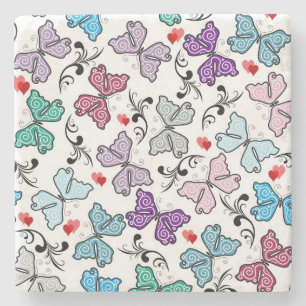 Floral Valentine Pattern Stone Coaster