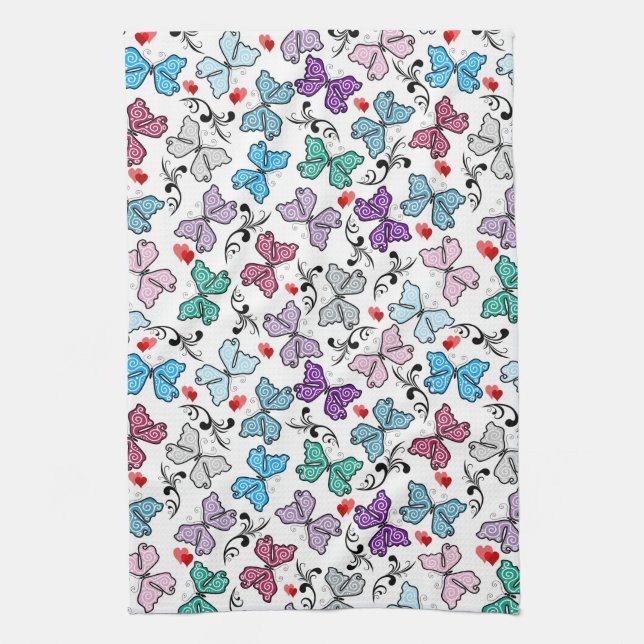 Floral Valentine Pattern Tea Towel (Vertical)