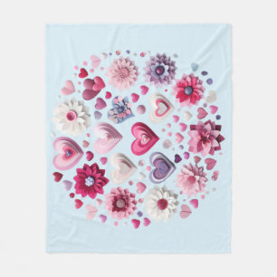 Floral Valentine's Day blue heart Mug Fleece Blanket