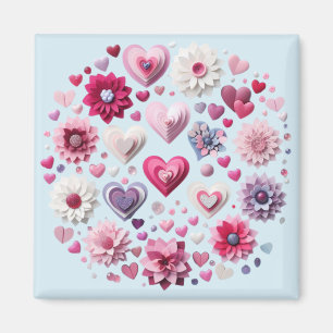 Floral Valentine's Day blue heart Mug Magnet