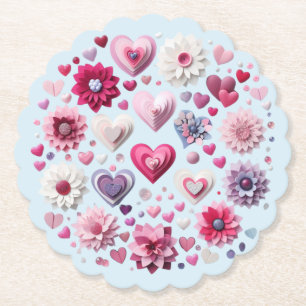 Floral Valentine's Day blue heart Mug Paper Coaster