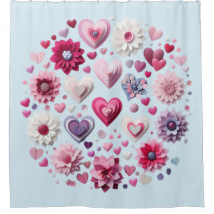 Floral Valentine's Day blue heart Mug Shower Curtain