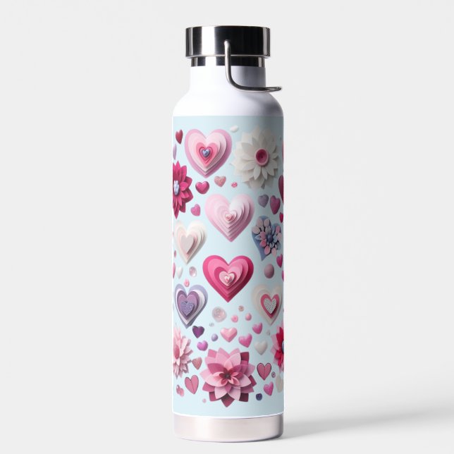 Floral Valentine's Day blue heart Mug Water Bottle (Left)