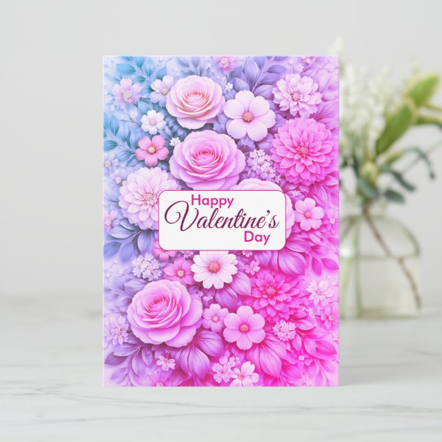 Floral Valentines Day Cards Simple Custom Text (Standing Front)